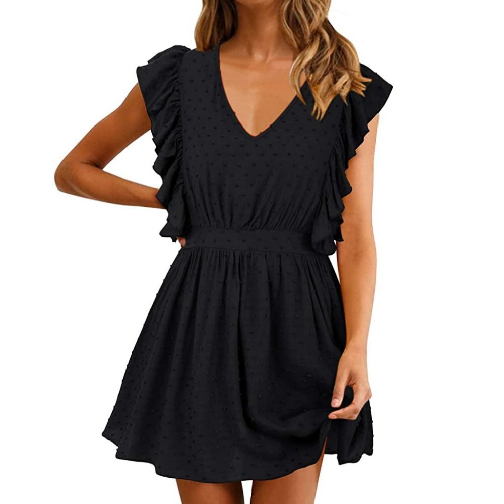 SOLERSUN Women's Casual Summer V Neck Ruffle Dress